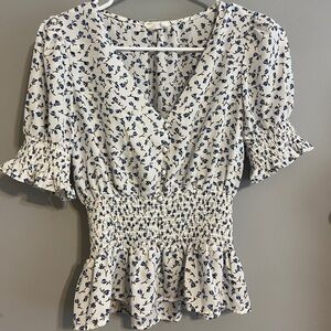 Sienna Sky Blue and White Floral Smocked Blouse